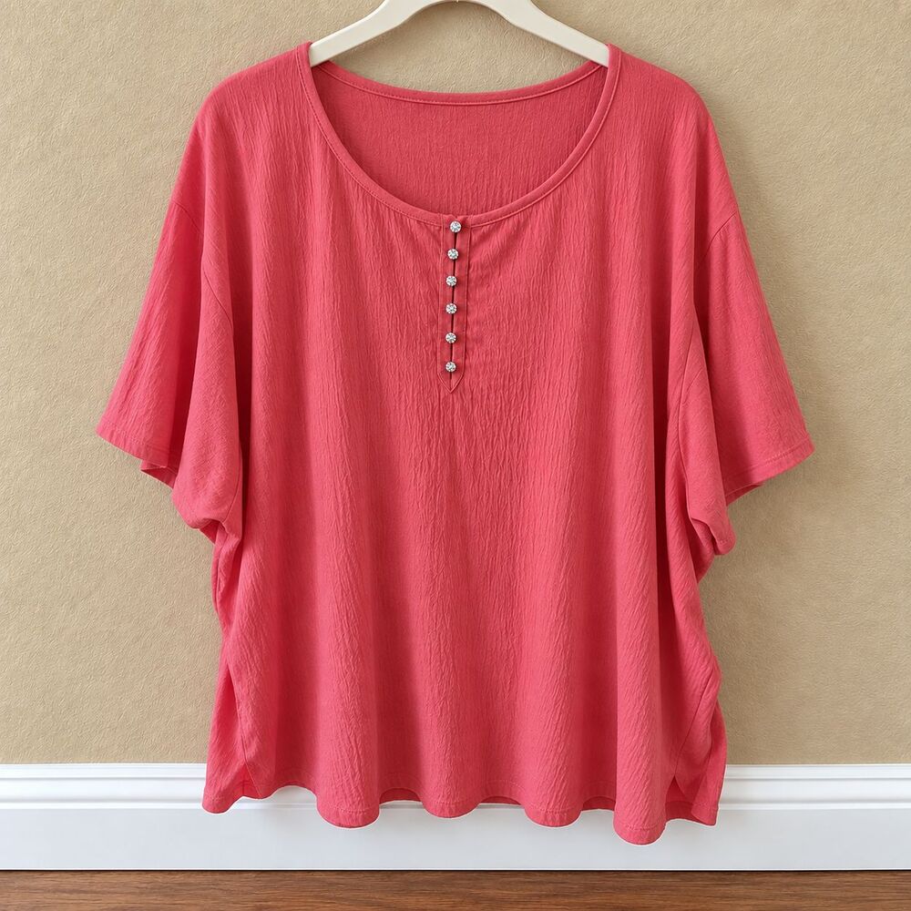 White Stag 26W 28W Pink Metallic Knit Top Scoop Neck Crinkle Stretch Plus